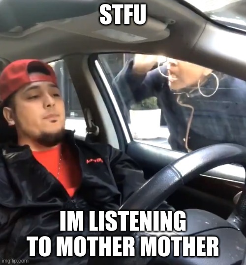 me: | STFU; IM LISTENING TO MOTHER MOTHER | image tagged in stfu im listening to | made w/ Imgflip meme maker