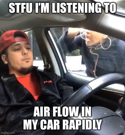 stfu im listening to | STFU I’M LISTENING TO; AIR FLOW IN MY CAR RAPIDLY | image tagged in stfu im listening to | made w/ Imgflip meme maker