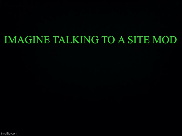 Imagine guys imagine | IMAGINE TALKING TO A SITE MOD | image tagged in black with green typing | made w/ Imgflip meme maker