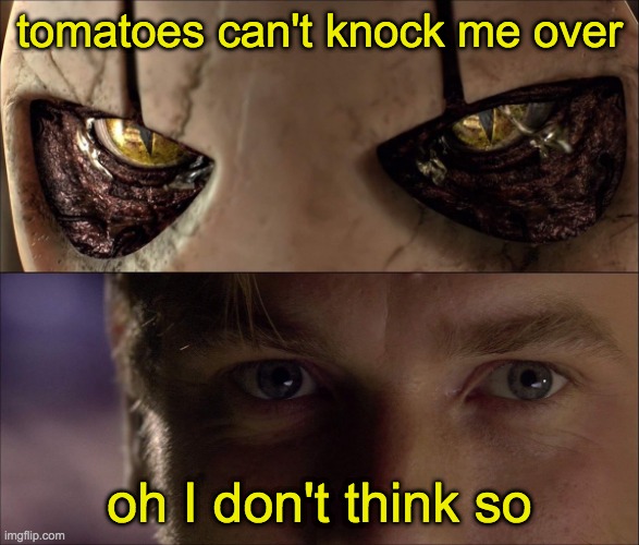 Oh I Don't Think So | tomatoes can't knock me over oh I don't think so | image tagged in oh i don't think so | made w/ Imgflip meme maker