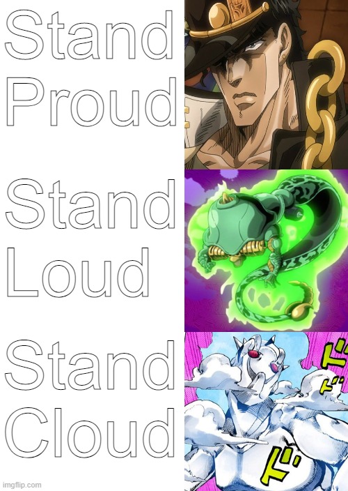 remember fighting gold meme | Stand Proud; Stand Loud; Stand Cloud | image tagged in jojo's bizarre adventure | made w/ Imgflip meme maker