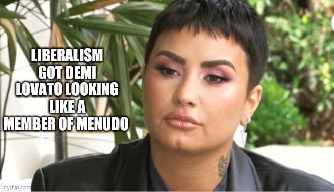 Tf happened | LIBERALISM GOT DEMI LOVATO LOOKING LIKE A MEMBER OF MENUDO | image tagged in liberalism,demi lovato,cult,walk away,just walk away | made w/ Imgflip meme maker