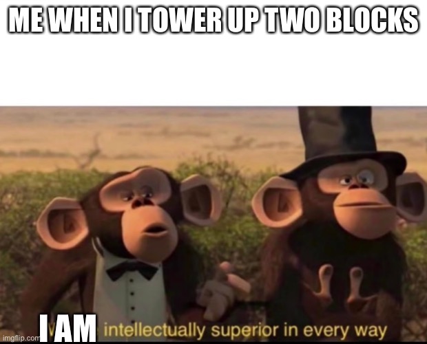 We are intellectually superior in every way | ME WHEN I TOWER UP TWO BLOCKS I AM | image tagged in we are intellectually superior in every way | made w/ Imgflip meme maker