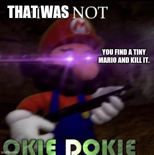This is not okie dokie | THAT WAS; YOU FIND A TINY MARIO AND KILL IT. | image tagged in this is not okie dokie | made w/ Imgflip meme maker