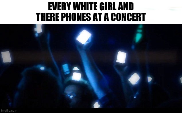 Every white girl | EVERY WHITE GIRL AND THERE PHONES AT A CONCERT | image tagged in girls | made w/ Imgflip meme maker