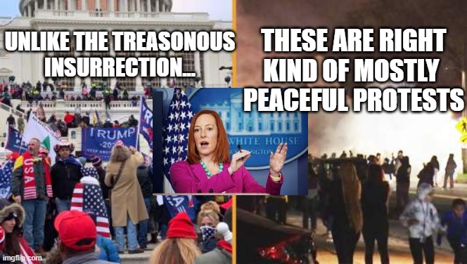 The right kind of protests | THESE ARE RIGHT KIND OF MOSTLY 
PEACEFUL PROTESTS; UNLIKE THE TREASONOUS 
INSURRECTION... | image tagged in the right kind of riots,democrats,hypocrisy,politics | made w/ Imgflip meme maker