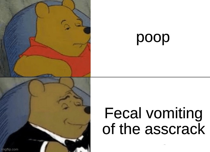 Poop | poop; Fecal vomiting of the asscrack | image tagged in memes,tuxedo winnie the pooh | made w/ Imgflip meme maker