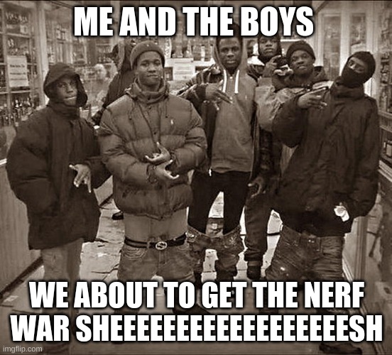 All My Homies Hate | ME AND THE BOYS; WE ABOUT TO GET THE NERF WAR SHEEEEEEEEEEEEEEEEEESH | image tagged in all my homies hate | made w/ Imgflip meme maker