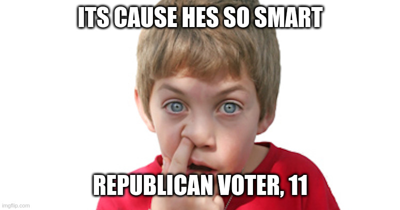 why you like rumpt, little dweeb? | ITS CAUSE HES SO SMART; REPUBLICAN VOTER, 11 | image tagged in dumb kid | made w/ Imgflip meme maker