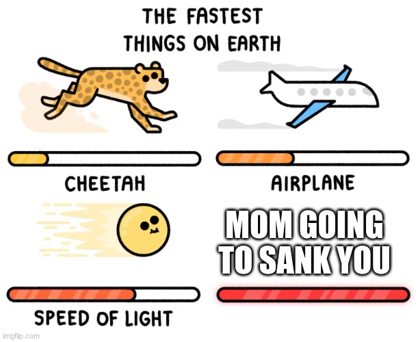 Fastest thing on earth | MOM GOING TO SANK YOU | image tagged in fastest thing on earth | made w/ Imgflip meme maker