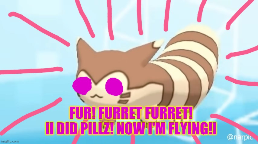 Furret Walcc | FUR! FURRET FURRET!
[I DID PILLZ! NOW I'M FLYING!] | image tagged in furret walcc | made w/ Imgflip meme maker