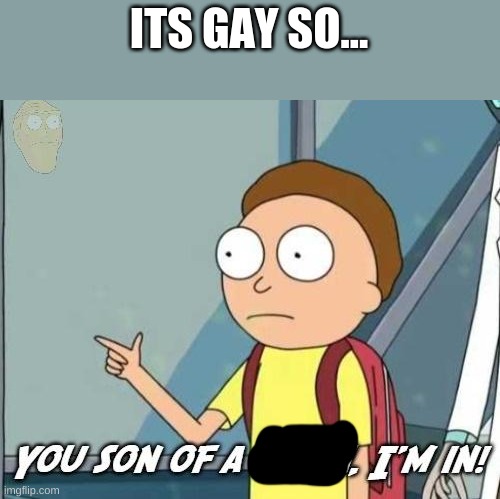 You son of a bitch, I'm in! | ITS GAY SO... | image tagged in you son of a bitch i'm in | made w/ Imgflip meme maker