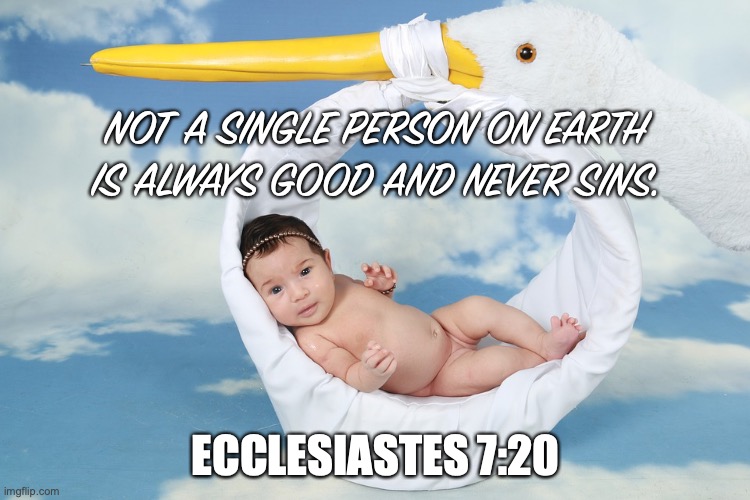 Made Alive with Christ | NOT A SINGLE PERSON ON EARTH IS ALWAYS GOOD AND NEVER SINS. ECCLESIASTES 7:20 | image tagged in born-again,new-birth,regeneration,salvation,eternal-life | made w/ Imgflip meme maker