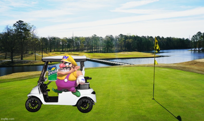 Wario dies in a golf cart accident while drinking a Sprite.mp3 | image tagged in wario dies,wario,sprite,golf,memes | made w/ Imgflip meme maker