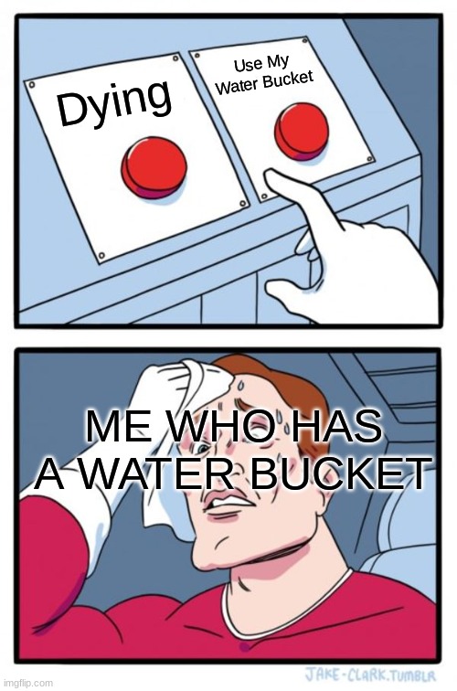 Two Buttons Meme | Dying Use My Water Bucket ME WHO HAS A WATER BUCKET | image tagged in memes,two buttons | made w/ Imgflip meme maker