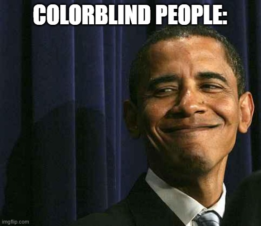 obama smug face | COLORBLIND PEOPLE: | image tagged in obama smug face | made w/ Imgflip meme maker