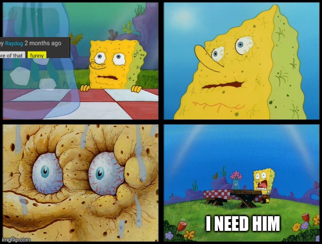 Wgere tf is he | I NEED HIM | image tagged in spongebob - i don't need it by henry-c,raydog,funny,memes | made w/ Imgflip meme maker