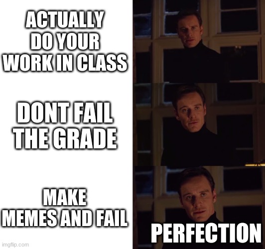 perfection | ACTUALLY DO YOUR WORK IN CLASS; DONT FAIL THE GRADE; MAKE MEMES AND FAIL; PERFECTION | image tagged in perfection,its true | made w/ Imgflip meme maker