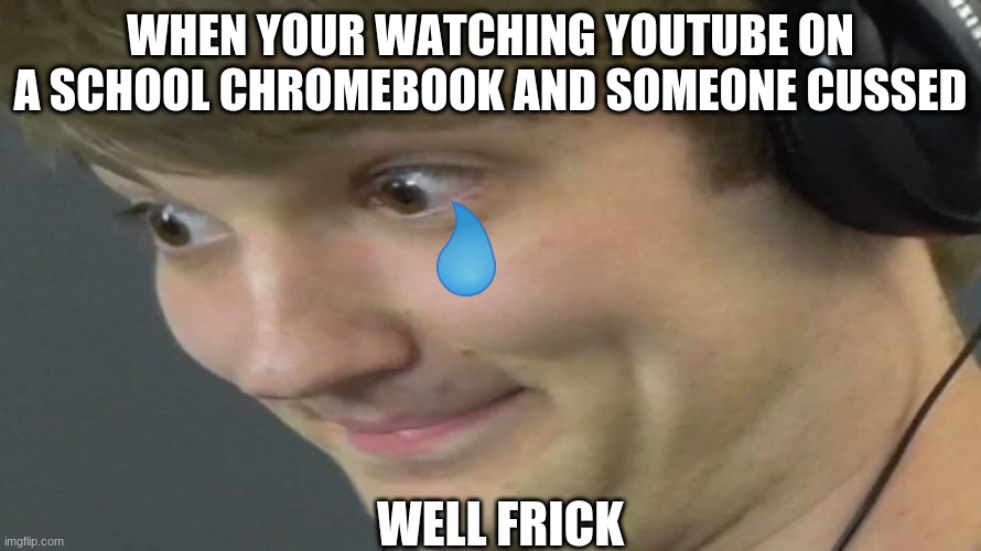 youtube on a school chromebook | WHEN YOUR WATCHING YOUTUBE ON A SCHOOL CHROMEBOOK AND SOMEONE CUSSED; WELL FRICK | image tagged in theodd1sout,chromebook,youtube | made w/ Imgflip meme maker