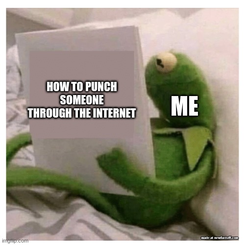 kermit reading book | HOW TO PUNCH SOMEONE THROUGH THE INTERNET; ME | image tagged in kermit reading book | made w/ Imgflip meme maker