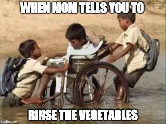 WHEN MOM TELLS YOU TO; RINSE THE VEGETABLES | image tagged in memes | made w/ Imgflip meme maker
