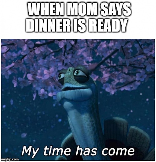 Master Oogway my time has come | WHEN MOM SAYS DINNER IS READY | image tagged in master oogway my time has come | made w/ Imgflip meme maker
