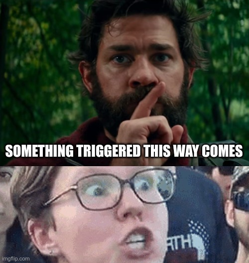 SOMETHING TRIGGERED THIS WAY COMES | image tagged in a quiet place,triggered liberal | made w/ Imgflip meme maker