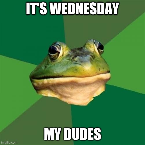2012 memes go brrrr | IT'S WEDNESDAY; MY DUDES | image tagged in memes,foul bachelor frog | made w/ Imgflip meme maker