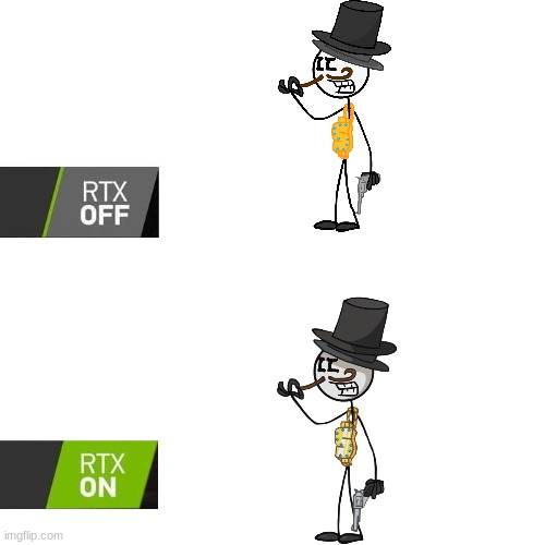 Reginald Copperbottom *RTX off vs RTX on | image tagged in rtx | made w/ Imgflip meme maker