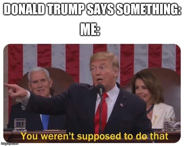 You weren't supposed to do that | ME:; DONALD TRUMP SAYS SOMETHING: | image tagged in you weren't supposed to do that | made w/ Imgflip meme maker