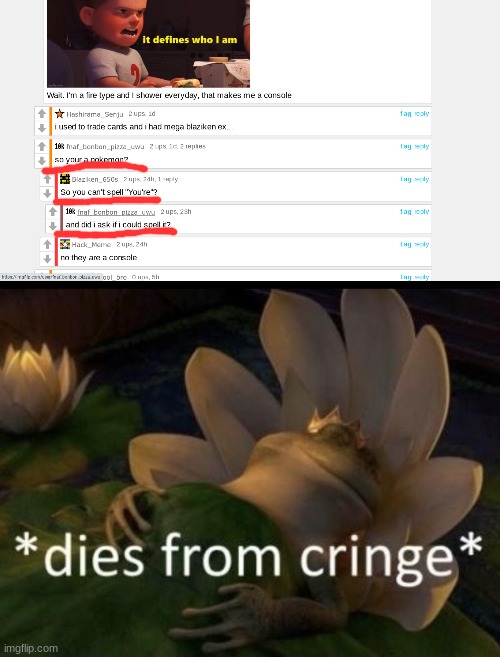 nice comeback Cringe King | image tagged in dies from cringe | made w/ Imgflip meme maker