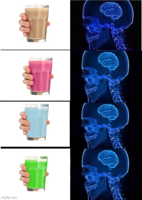 they're all trash | image tagged in memes,expanding brain,choccy milk,straby milk,liym milk | made w/ Imgflip meme maker
