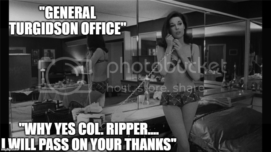 "GENERAL TURGIDSON OFFICE" "WHY YES COL. RIPPER.... I WILL PASS ON YOUR THANKS" | made w/ Imgflip meme maker