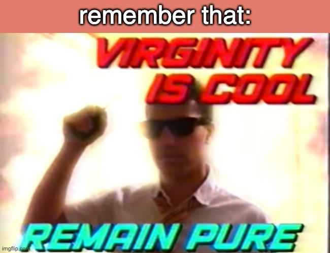 virginity is cool remain pure | remember that: | image tagged in virginity is cool remain pure | made w/ Imgflip meme maker