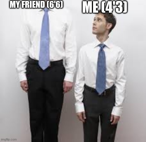 r | ME (4'3); MY FRIEND (6'6) | image tagged in tall people | made w/ Imgflip meme maker