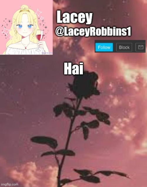 Lacey announcement template | Hai | image tagged in lacey announcement template | made w/ Imgflip meme maker