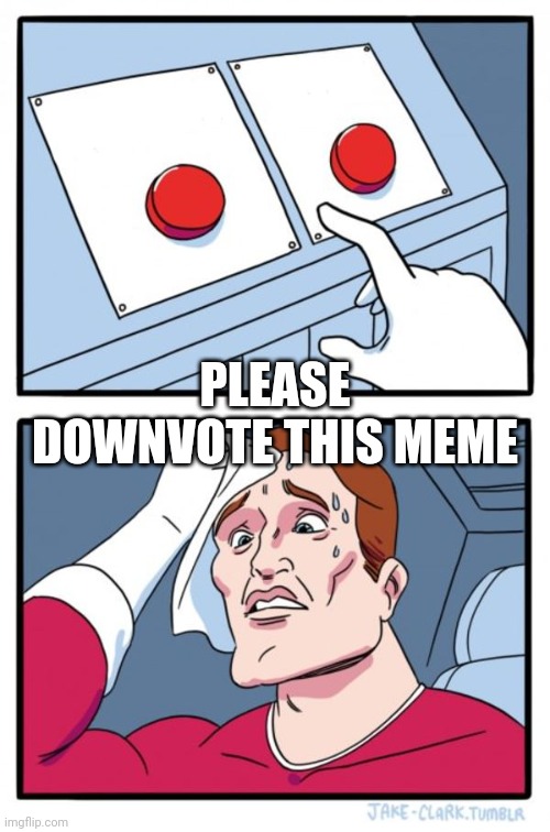 Pls downvote, means a lot to me | PLEASE DOWNVOTE THIS MEME | image tagged in memes,two buttons | made w/ Imgflip meme maker