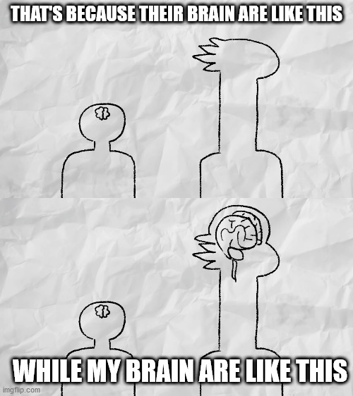 Big Brain, Boi. | THAT'S BECAUSE THEIR BRAIN ARE LIKE THIS; WHILE MY BRAIN ARE LIKE THIS | image tagged in smart,jocat,dnd,funny | made w/ Imgflip meme maker