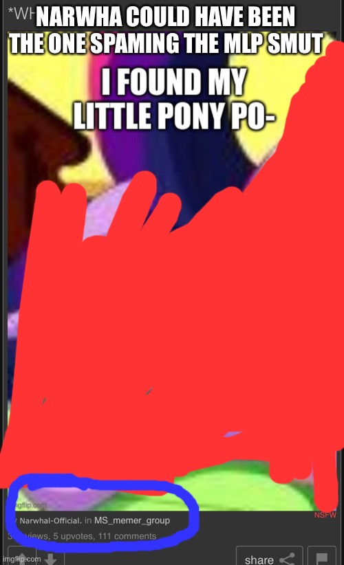 IT MIGHT BE HER | NARWHA COULD HAVE BEEN THE ONE SPAMING THE MLP SMUT | made w/ Imgflip meme maker