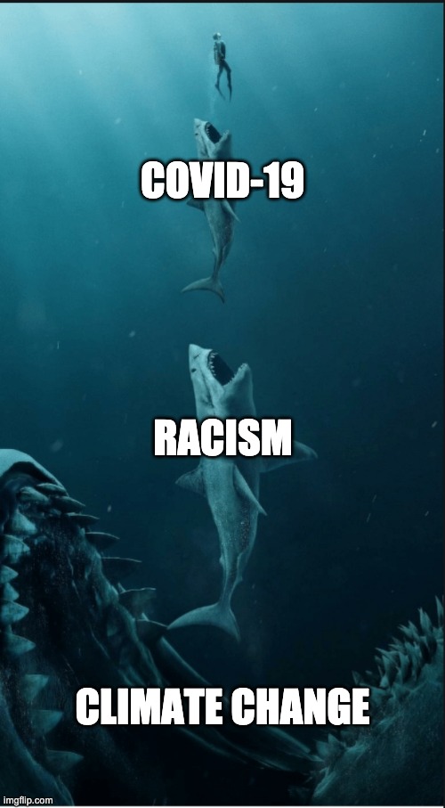 Climate Change Crisis | COVID-19; RACISM; CLIMATE CHANGE | image tagged in climate change,global warming,police brutality,covid-19 | made w/ Imgflip meme maker