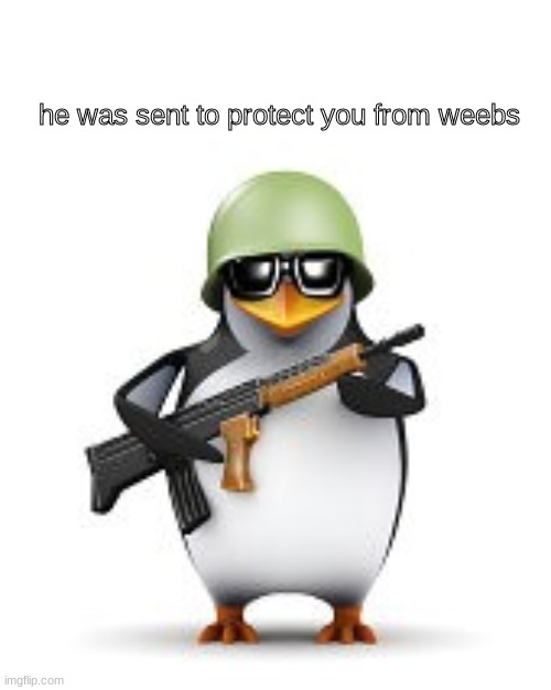 person above me is a furry | he was sent to protect you from weebs | image tagged in no anime penguin | made w/ Imgflip meme maker