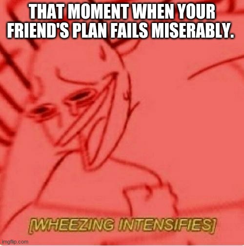 Relatable ain't it? | THAT MOMENT WHEN YOUR FRIEND'S PLAN FAILS MISERABLY. | image tagged in wheeze | made w/ Imgflip meme maker