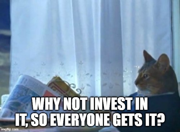 I Should Buy A Boat Cat Meme | WHY NOT INVEST IN IT, SO EVERYONE GETS IT? | image tagged in memes,i should buy a boat cat | made w/ Imgflip meme maker