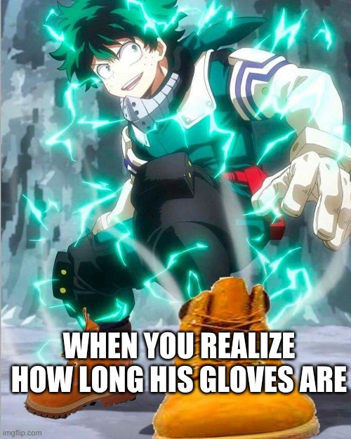 My Hero Academia | WHEN YOU REALIZE HOW LONG HIS GLOVES ARE | image tagged in my hero academia | made w/ Imgflip meme maker