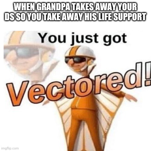 It's only fair | WHEN GRANDPA TAKES AWAY YOUR DS SO YOU TAKE AWAY HIS LIFE SUPPORT | image tagged in you just got vectored | made w/ Imgflip meme maker