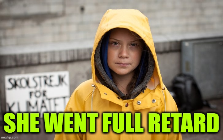 Greta thunberg | SHE WENT FULL RETARD | image tagged in greta thunberg | made w/ Imgflip meme maker