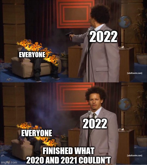 Who shot Hannibal | 2022; EVERYONE; 2022; EVERYONE; FINISHED WHAT 2020 AND 2021 COULDN'T | image tagged in who shot hannibal | made w/ Imgflip meme maker