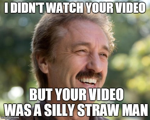 I DIDN'T WATCH YOUR VIDEO  BUT YOUR VIDEO WAS A SILLY STRAW MAN | made w/ Imgflip meme maker