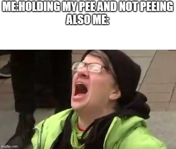 oAHhAHOAH | ME:HOLDING MY PEE AND NOT PEEING

ALSO ME: | image tagged in screaming liberal,memes,meme | made w/ Imgflip meme maker