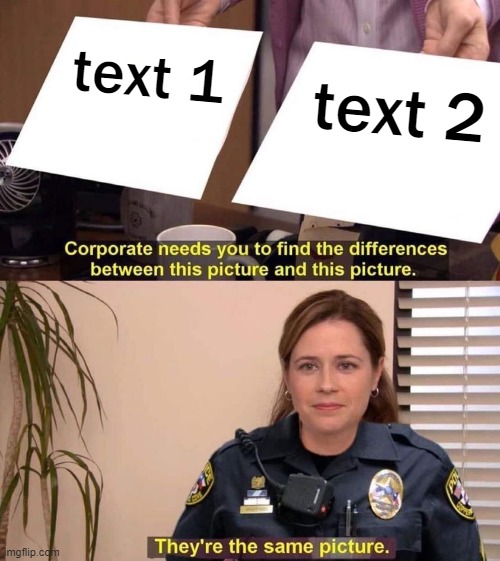 Police woman they're the same picture | text 1; text 2 | image tagged in police woman they're the same picture,they're the same picture,corporate needs you to find the differences | made w/ Imgflip meme maker